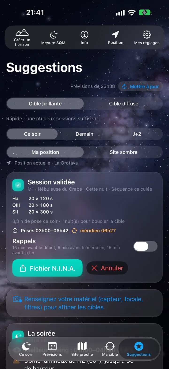 Session validée